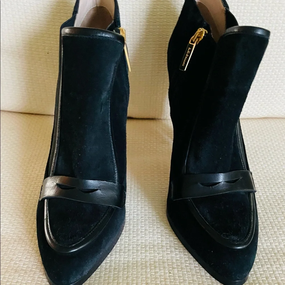 L.K. BENNETT Suede Leather Black Booties Shoes Size 39